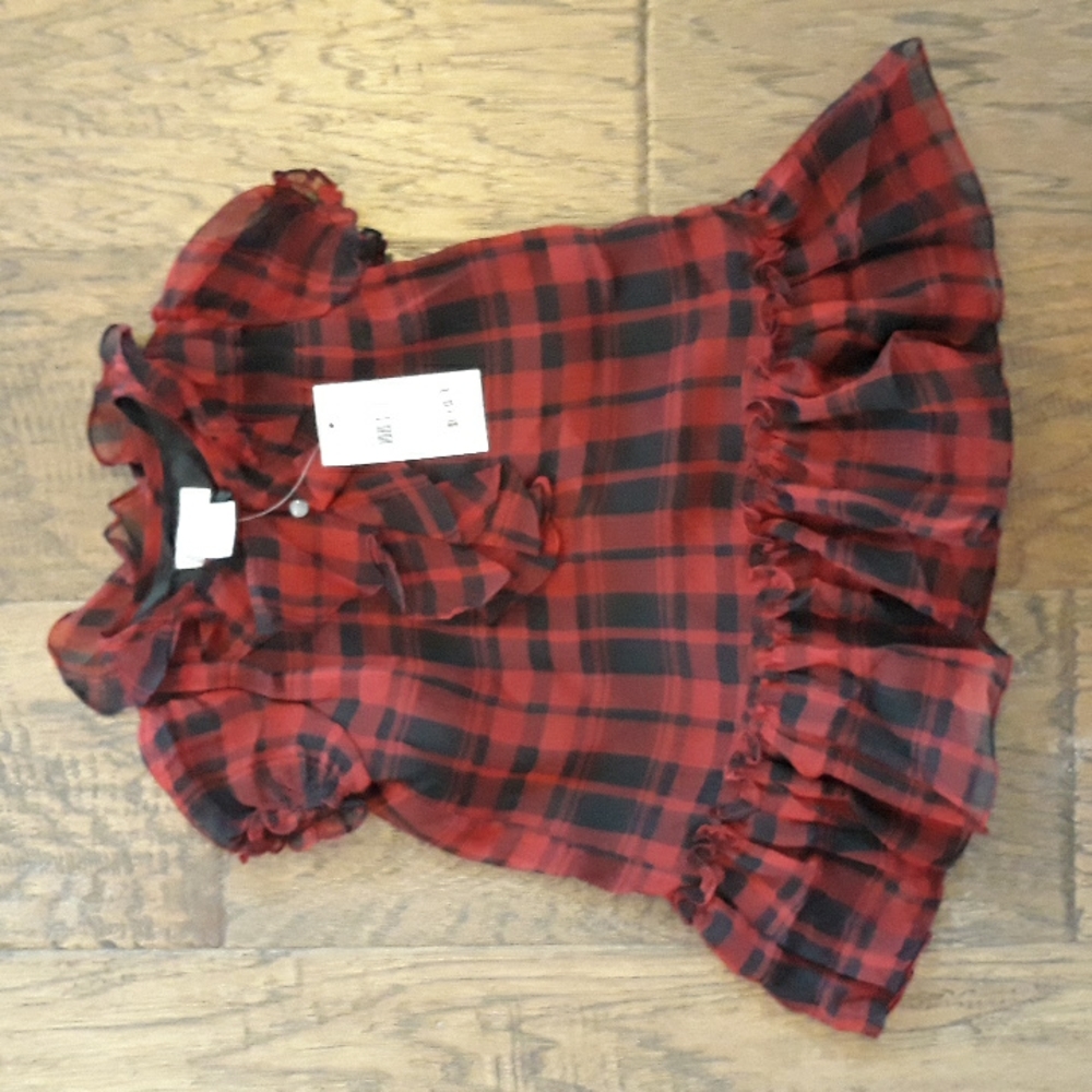 Ralph Lauren, Plaid, Sheer (polyester chiffon), Lined, Dress. Age 9 mo.